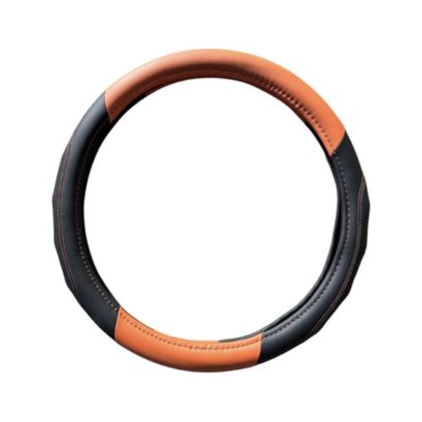ACA Auto - Steering Wheel Cover - Black / Orange Faux Leather