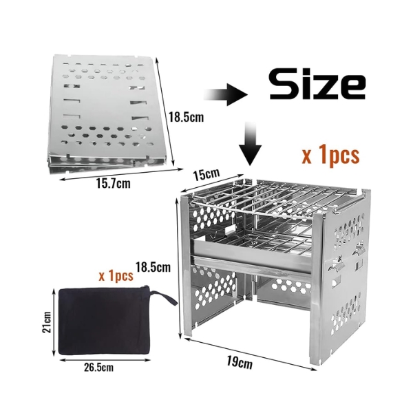 Portable Mini Braai Stand Stainless Steel with Bag - Image 2
