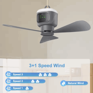 Portable Camping Ceiling Fan with LED Light & Remote