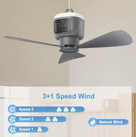 Portable Camping Ceiling Fan with LED Light & Remote