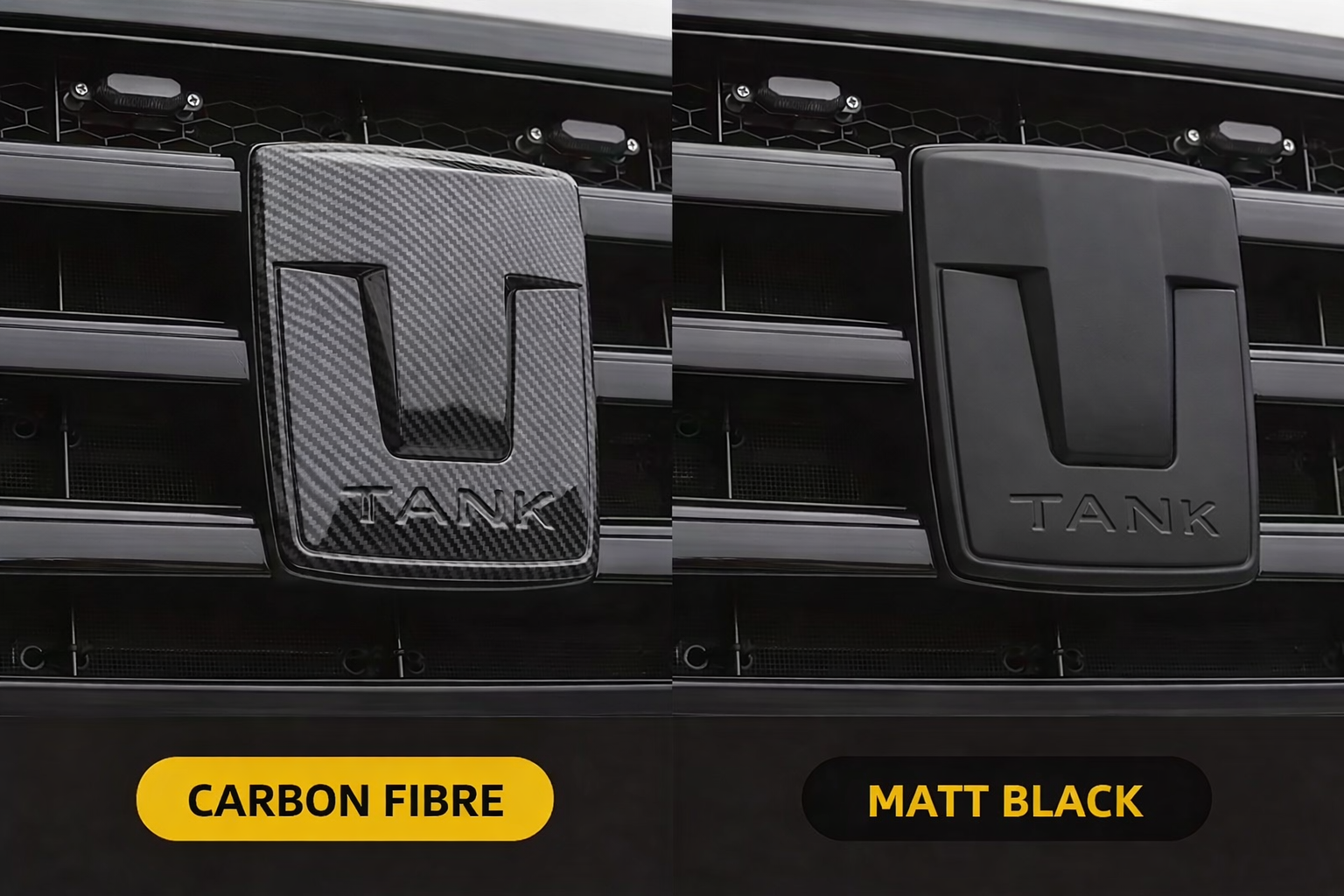 Front Badge Cover – GWM Tank 300 (Matt Black / Carbon Fibre)