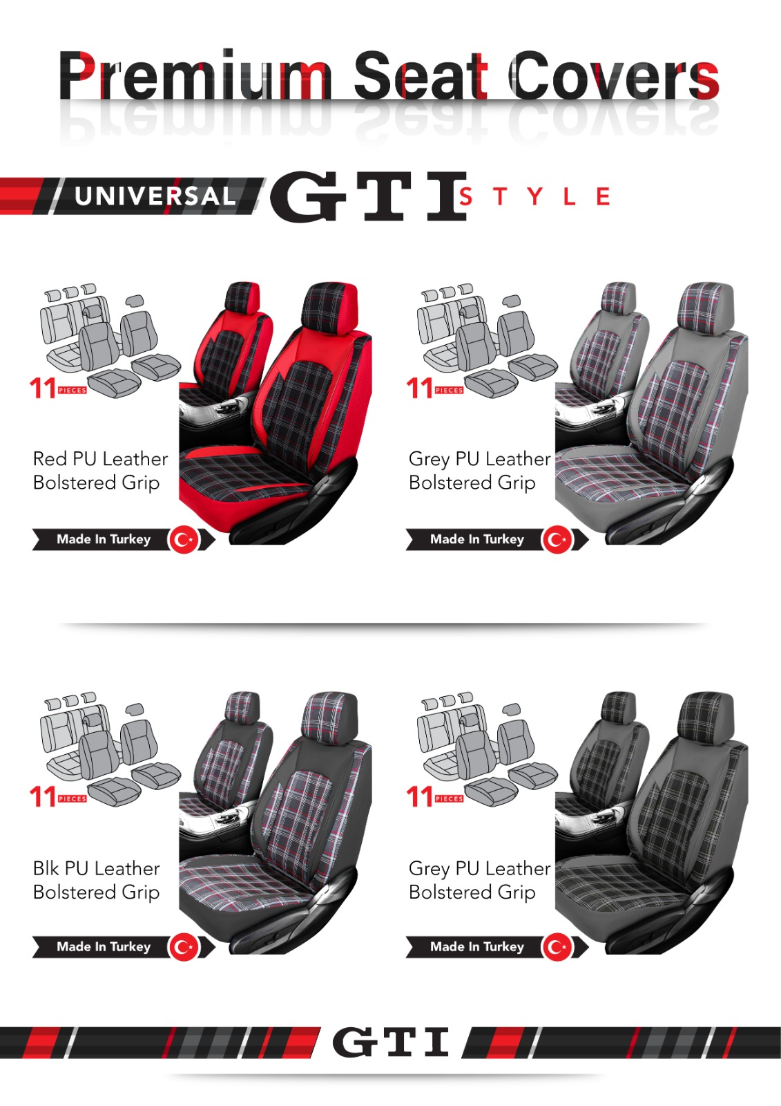 Universal Premium Seat Covers - Akra GTI Style - 11 Piece