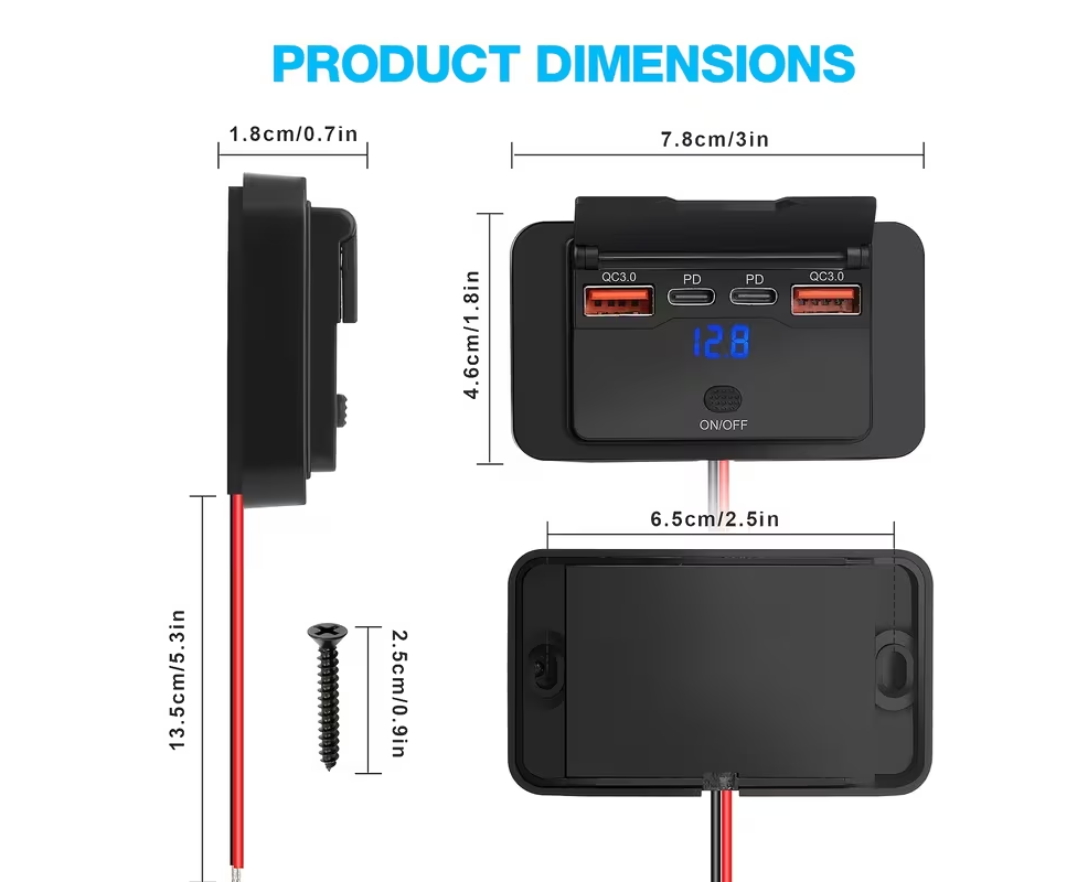 12V USB Fast Charging Panel with Dual 36W PD Type-C and Dual 18W QC3.0 Ports - Image 2