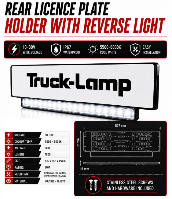 Rear Licence Plate Holder with Reverse Light