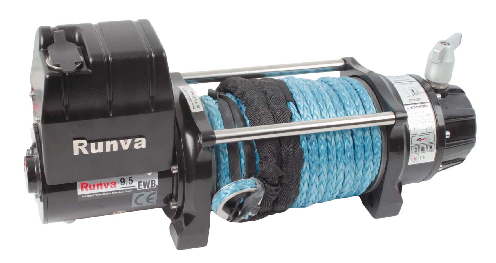 Runva - 9500LB 12V Winch Low Mount IP67 Synthetic Rope 9mm - 16000lbs (7257kg)